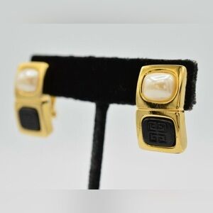 Givenchy Gold & Black Earrings with Pearl Accent – Excellent Condition